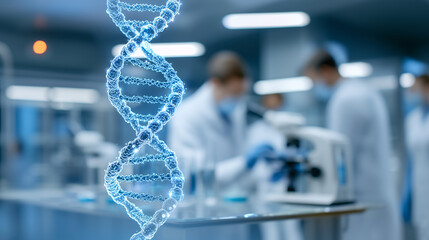 Digital DNA helix visualization in modern genetic research laboratory