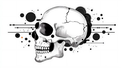 Abstract Black And White Skull Ink Splatter Graphic Design