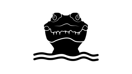 Crocodile looking out of water, black isolated silhouette