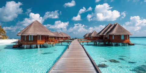 Tropical overwater bungalows on a pristine beach
