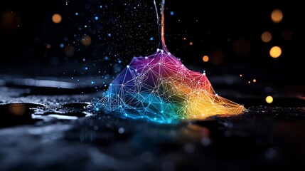 Abstract Colorful Network of Glowing Dots and Lines