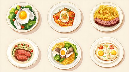 A variety of delicious dishes on plates.