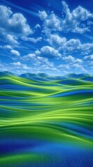 Obraz premium Vibrant green hillside under a dramatic summer sky