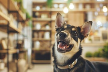 Happy dog at the pet store
