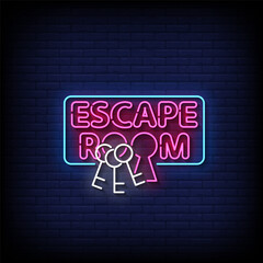 escape room neon sign with brick wall background vector