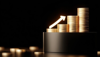 Gold coin stacks rising, upward trend