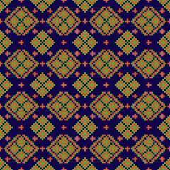 Colorful Pixel Tribal Diamond Seamless Pattern