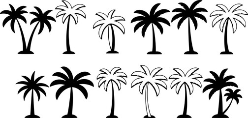 A palm tree logo icon set for a tropical vacation. Logo, flyer, background, advertising for tourism and seaside holidays. EPS 10 version.