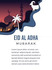 Fototapeta premium Eid al adha greeting card. Paper cut vector illustration design.