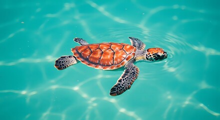 Adorable Baby Sea Turtle Swimming in Crystal-Clear Turquoise Water
