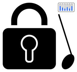 Padlock with a central keyhole, password indicator at the top, and a lollipop on the side. Ideal for cybersecurity, protection, online access, password security, user authentication, simplicity