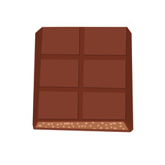Cracked chocolate bar with visible nut center. Tasty cartoon sweets vector hand drawn illustration. For menu design, candy packaging, stickers, food visuals, web