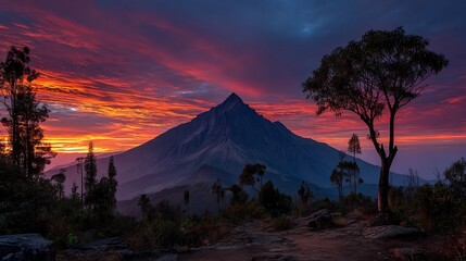 Dramatic Sunrise Volcano Landscape Photography.