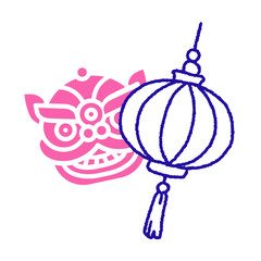 Paper lantern and Chinese lion head