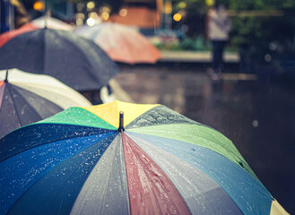 parapluies colorés sous la pluie
