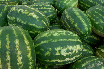 Fresh watermelons at the fruit and vegetable market
