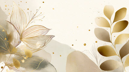 Luxury Minimal Botanical Gold Line Art on Watercolor