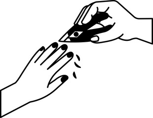 Obraz premium black and white illustration a hand cutting fingernails
