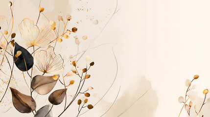 Luxury Minimal Botanical Gold Line Art on Watercolor