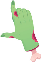 Creepy Zombie green hand gesture, vector dead rotting flesh and bones, corpse arm with thumb and index finger extended