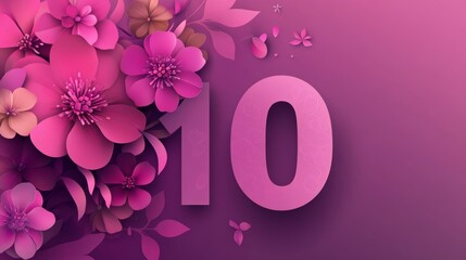 number 7, 9, 10 with floral decorations for the International Women’s Day banner and background