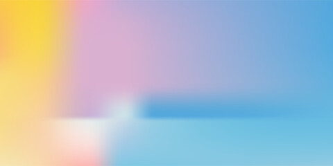 Abstract clear blue sky. Pastel rainbow. Light blue, pink and yellow color vector banner. Pastel gradient sky pattern. Blurred light fuzz colorful gradient background. Vector soft horizontal backdrop