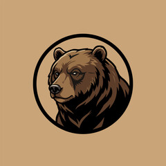 Majestic Brown Bear Head in Circular Emblem