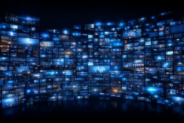 Obraz premium An information network concept is combined with a virtual museum and a video streaming service