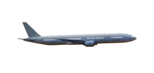 Modern passenger airplane flying with transparent background
