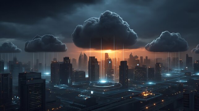 Futuristic City Cloud Computing Network Data.