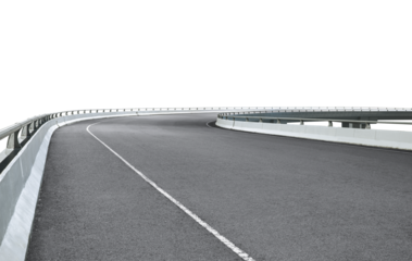 Empty highway with transparent background winding through urban landscape