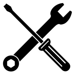 screwdriver and wrench crossed on white 