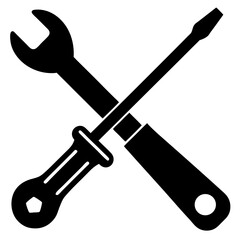 screwdriver and wrench crossed on white 