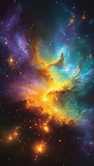 Fototapeta premium Cosmic Firestorm A Nebula Blazes with Interstellar Dust and the Brilliance of Distant Stars