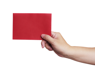 Hand holding red envelope on transparent background