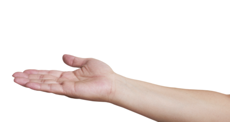 Open hand showing, giving, sharing, receiving or holding on transparent background