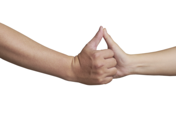Two hands making pinky promise on transparent background