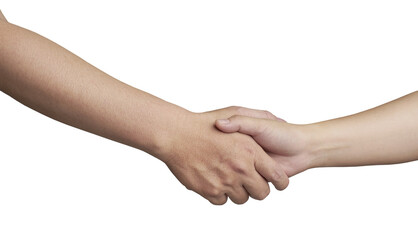 Two business people shaking hands on transparent background