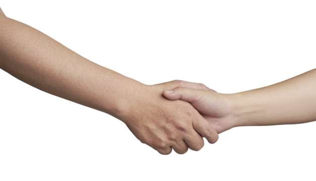 Two business people shaking hands on transparent background