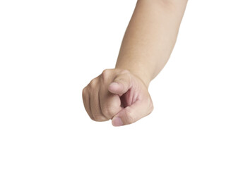 Hand pointing with index finger on transparent background