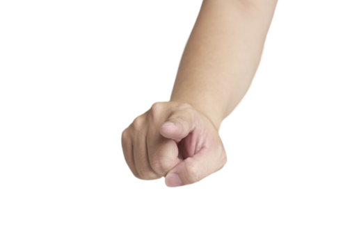 Hand pointing with index finger on transparent background