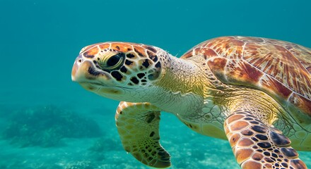 Fototapeta premium Majestic Sea Turtle Gracefully Navigating Underwater Paradise