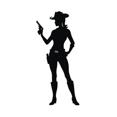 Obraz premium A vector silhouette of a cowgirl standing confidently with a pistol in her hand