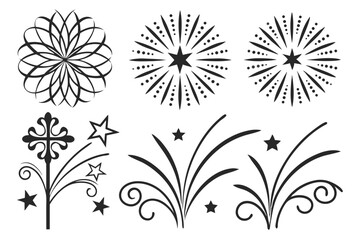 Decorative Fireworks and Starburst Vector Elements – Black Silhouettes Collection