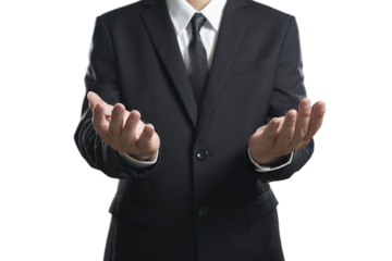 Businessman showing open hands on transparent background