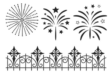 Decorative Fireworks and Starburst Vector Elements – Black Silhouettes Collection