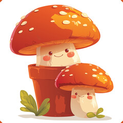 Flat vector illustration of mushrooms in pot on white background