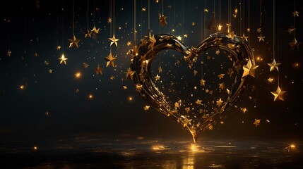 Golden Heart with Stars, Dark Background, and Romance.