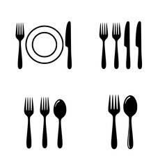 Restaurant cutlery silhouette icons set isolated on transparent background