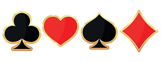 Suit Cards, Card Symbols, Bokeh Background, Casino, Golden Shine, Poker, EPS 10, Vector